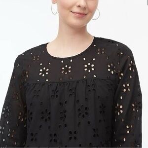 J.Crew Black Eyelet Tiered Popover Top, Size Small